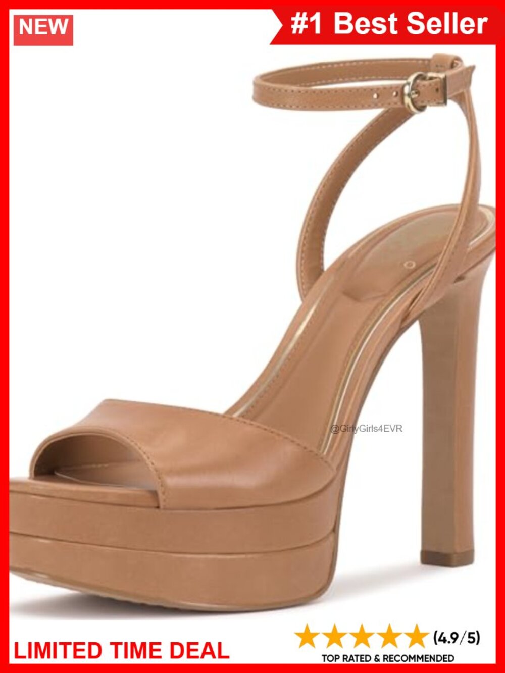 Leather Platform Heeled Sandals with Ankle Strap Buckle